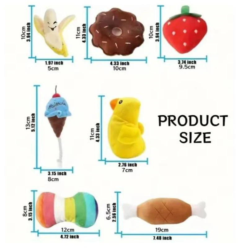 A 7-piece set of puppy sound toys, loose plush pet chewing, plush fruit snacks and vegetable puppy toys, suitable for pet play