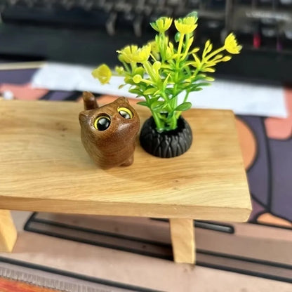 Cute Charming Wooden Kitten Figurine Handcrafted Cat Decor For Home Perfect Gift Idea Cat Figurine Cat Accessories