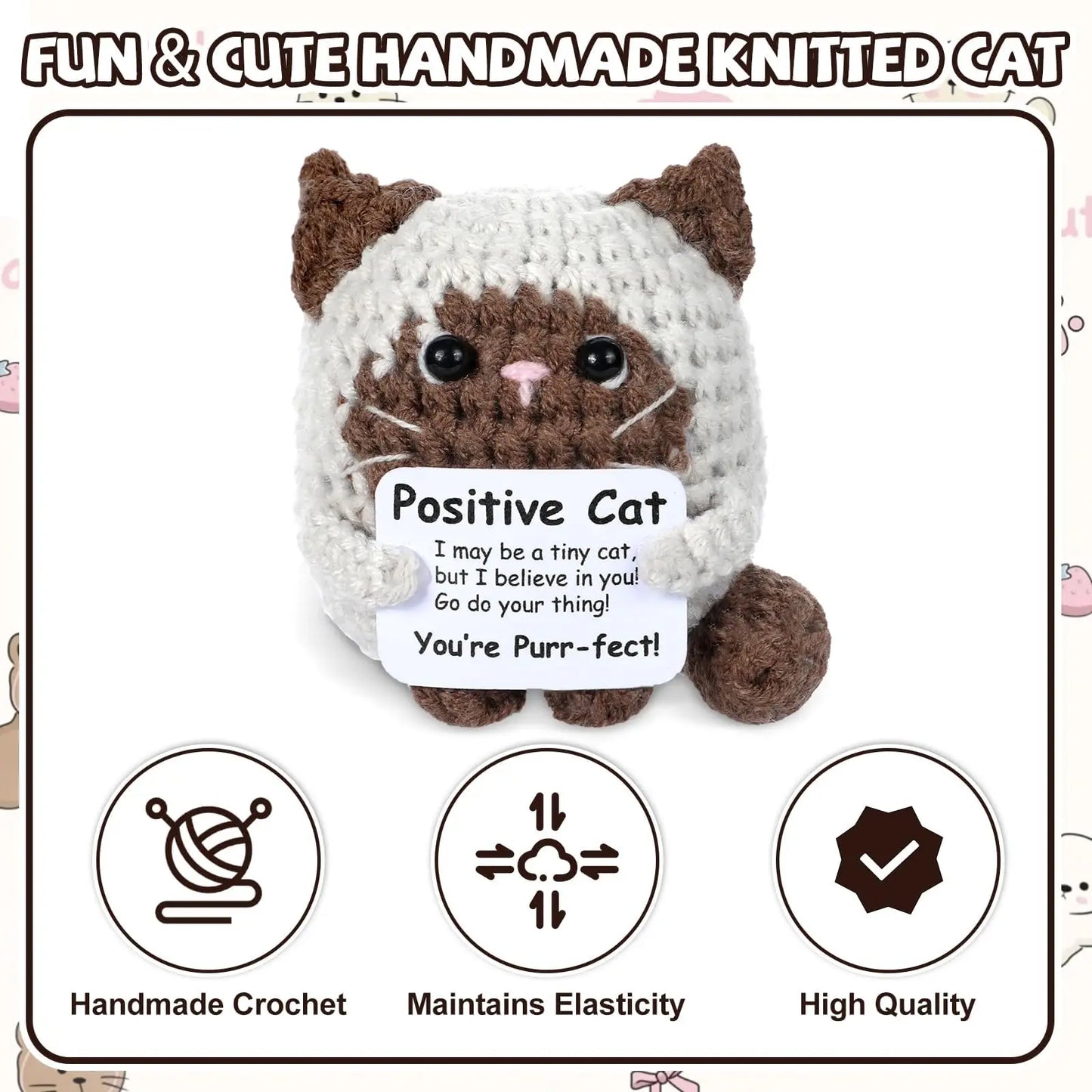 Crocheted Cats Full of Positive Energy, Emotional Encouragement, Birthday Gifts for Friends, Handmade Knitted Cats, Gifts for Female Colleagues, Friends, Students, Small Birthday and Christmas Gifts, Stocking Stuffers