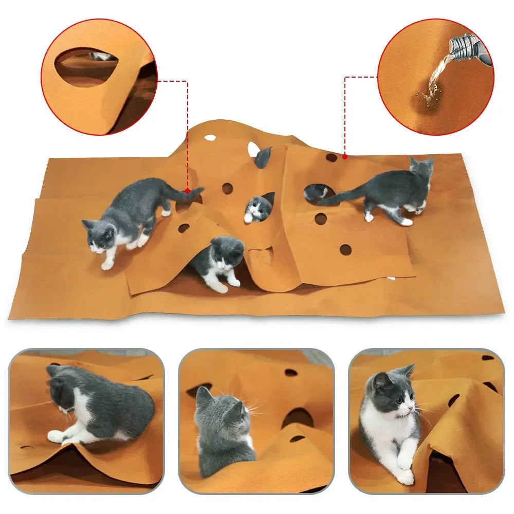 Cat Playing Game Mat Pet Toys Training Activity Collapsible Rug Scratch Resistant Toys Bite Climbing Frame Cat Litter Mat Pad
