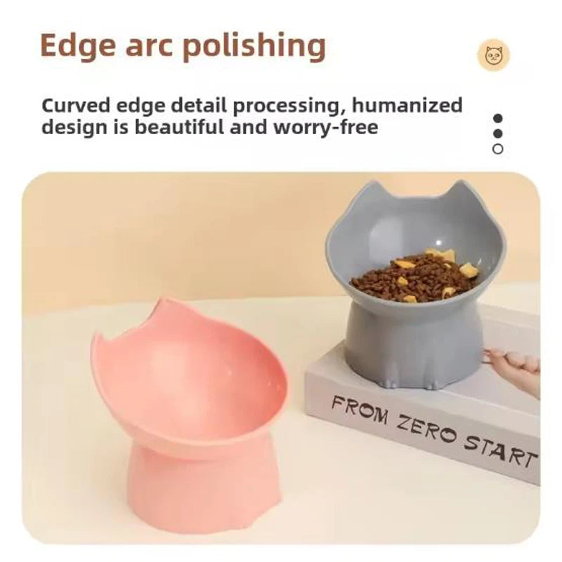 Cat bowl with long ears and high feet bowl cat and dog neck protection and anti-overturning plastic raised pet bowl