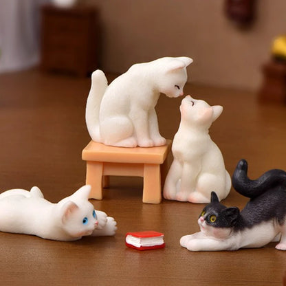 Resin Cats Ornament Kitten Figurine Animal Miniature Fairy Garden Doll House Decoration DIY Micro Landscape Home Decor