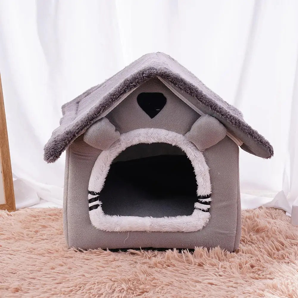 House Style Pet Bed for Small Dogs & Cats - All Season Removable Washable Dog House Winter Warm Teddy Bed Pet Supplies