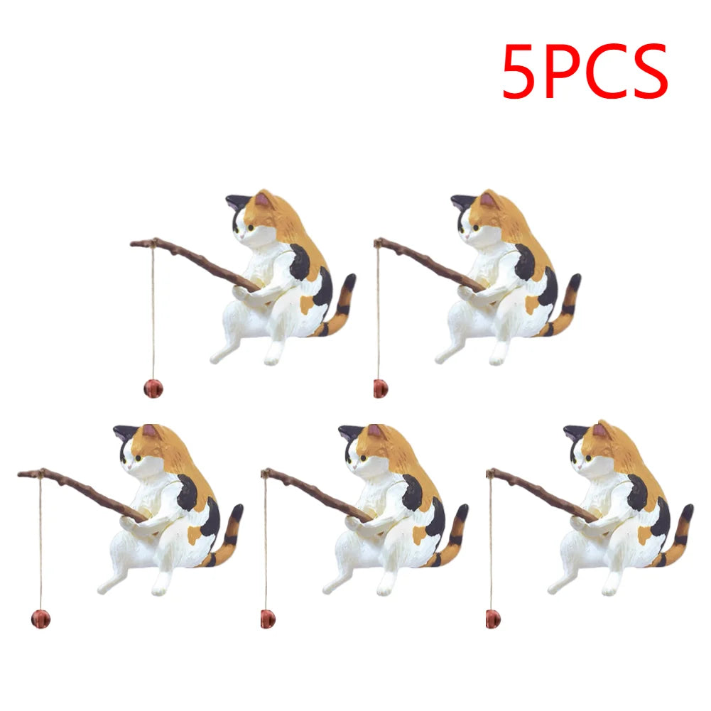 1-5PCS Fishing Cat Aquariums Decorations Fishtanks Hangable Decors Landscape AquaticPet Fishtank Ornament Desktop Accessories