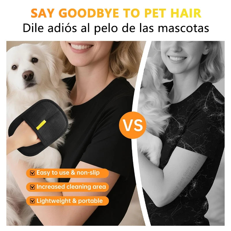 Reusable Double-Sided Pet Hair Removal Glove Anti-Static Grooming Tool for Cats Dogs Soft Brush Mitt for Furniture Carpet Cloth