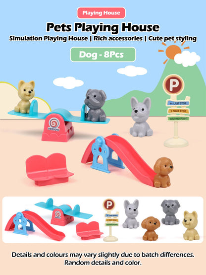 Cute Dog Pet Basket Family Toys Dog Doll Set Dog Cage Toys Scene Playing Toys Christmas Decoration and Thanksgiving Gifts