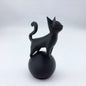 Cat Sculpture on The Ball -3D Artistic Sitting Cat Statue, Minimally Black Decoration, Cat Spherical Base Decorative Ornament