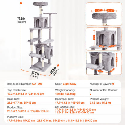 SucceBuy Cat Tree for Indoor Cats Cat Tower with Cat Condo Sisal Scratching Post HammockTop Perch Jumping Platforms Dark Grey