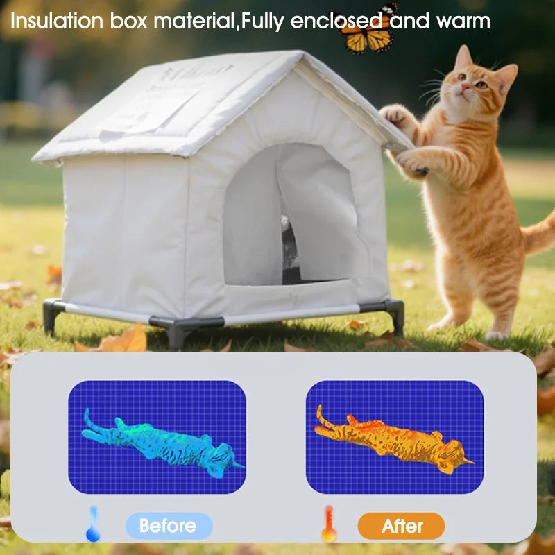 Stray Cat dog House Waterproof Elevated Kitty Pet House Pad Outdoor Winter Warm Pet Cave Washable Weatherproof Cat Shelter