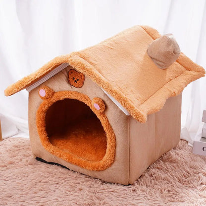 House Style Pet Bed for Small Dogs & Cats - All Season Removable Washable Dog House Winter Warm Teddy Bed Pet Supplies