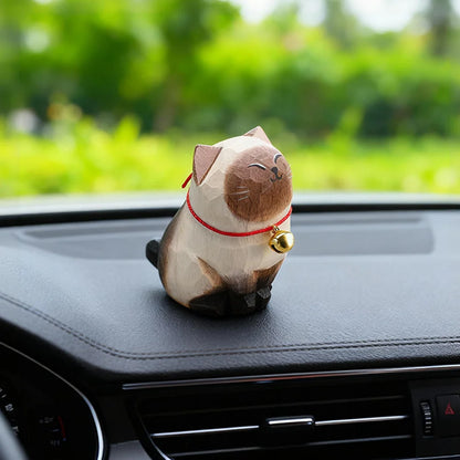 Cute Cat Animals Figurine Decorative Wooden  Ornament Kitten Statue Calico Coffee Home Bedroom Office Desk Decoration Gift Car