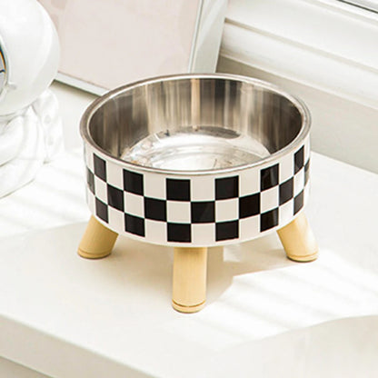 Pet cat and dog bowl polka-dot plaid stainless steel anti-slip easy to clean indoor and outdoor