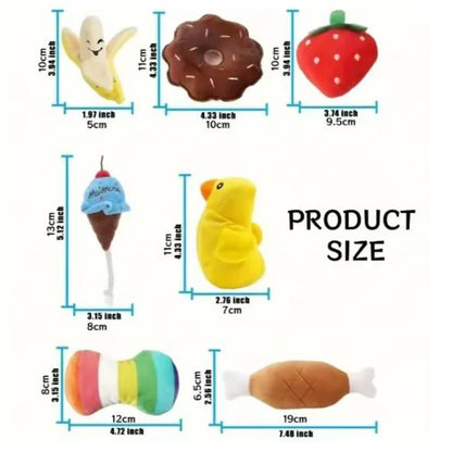 A 7-piece set of puppy sound toys, loose plush pet chewing, plush fruit snacks and vegetable puppy toys, suitable for pet play
