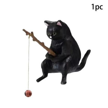 Fish Tank Fishing Cat Hanging Creative Landscape Office Ornaments Fishing Fun Mini Decorative Micro-Landscape
