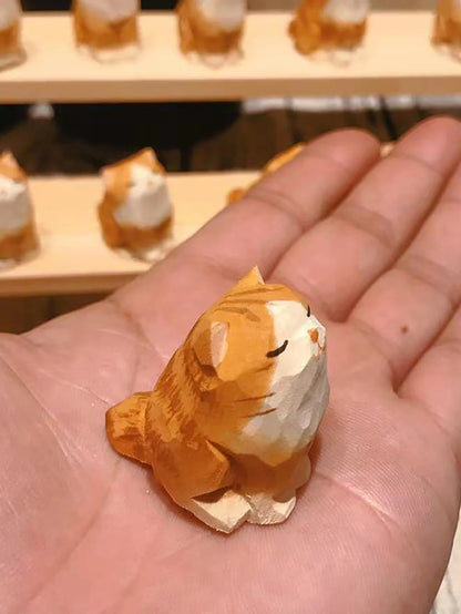 Hand Carving Wooden Cat Statue Cute Mini Cat Statues Home Office Desktop Decor Handmade Wood Kitten Carving Gift for Cat Lovers