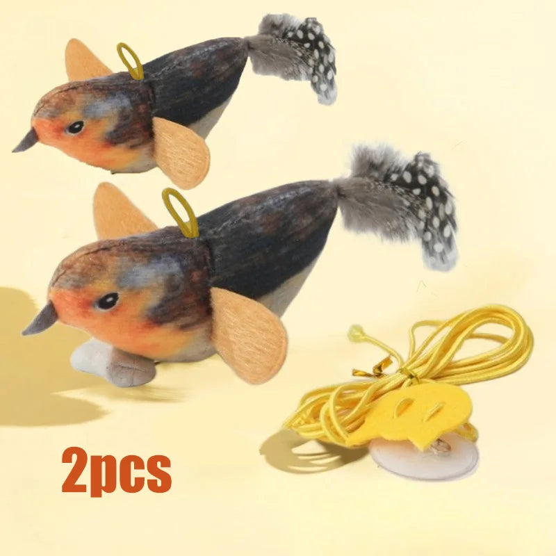 Indoor Interactive Birds Toy for Cat Chasing Teasing Toy Sounding Catnip Cat Teaser Toy Self-hilarity Wall Hanging Birds Cat Toy
