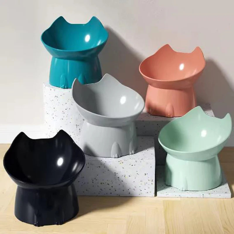 Cat bowl with long ears and high feet bowl cat and dog neck protection and anti-overturning plastic raised pet bowl