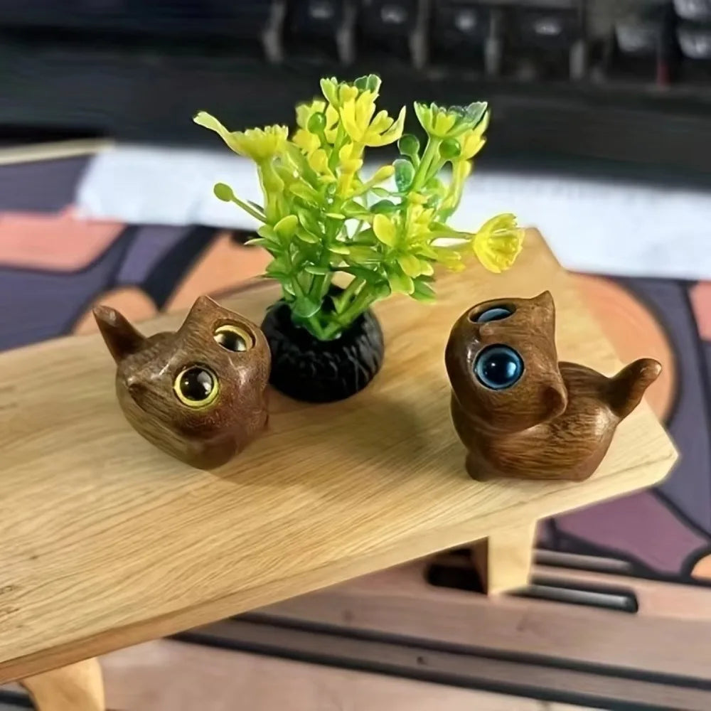 Cute Charming Wooden Kitten Figurine Handcrafted Cat Decor For Home Perfect Gift Idea Cat Figurine Cat Accessories
