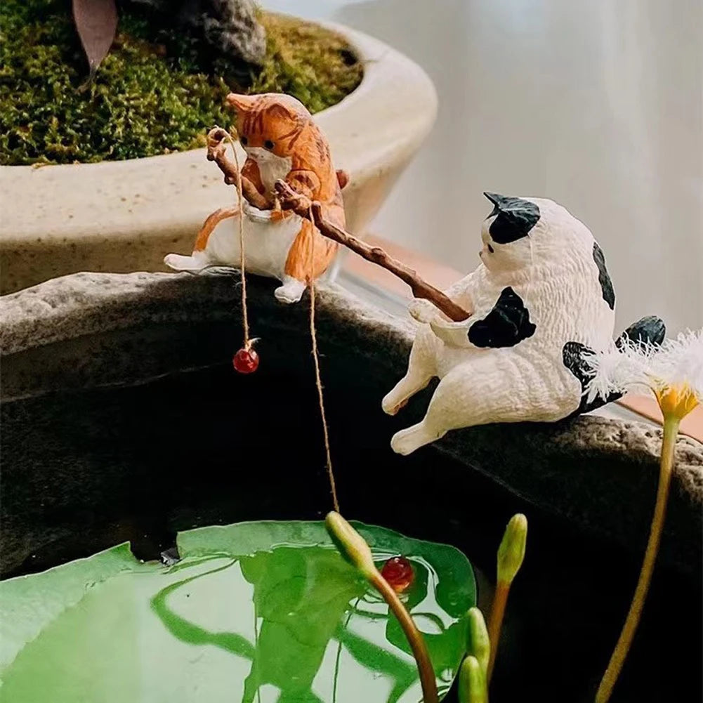 1-5PCS Fishing Cat Aquariums Decorations Fishtanks Hangable Decors Landscape AquaticPet Fishtank Ornament Desktop Accessories