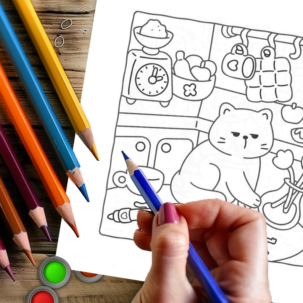 28 Pages Cat's Daily Life Coloring Book for Adult | Colouring Book, Drawing Supplies for Christmas, Thanksgiving