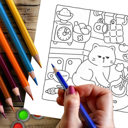 28 Pages Cat's Daily Life Coloring Book for Adult | Colouring Book, Drawing Supplies for Christmas, Thanksgiving