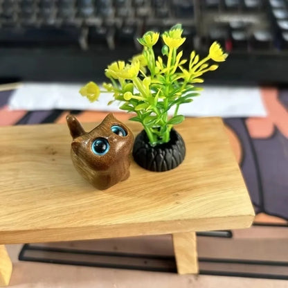 Cute Charming Wooden Kitten Figurine Handcrafted Cat Decor For Home Perfect Gift Idea Cat Figurine Cat Accessories