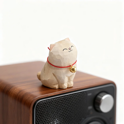 Cute Cat Animals Figurine Decorative Wooden  Ornament Kitten Statue Calico Coffee Home Bedroom Office Desk Decoration Gift Car