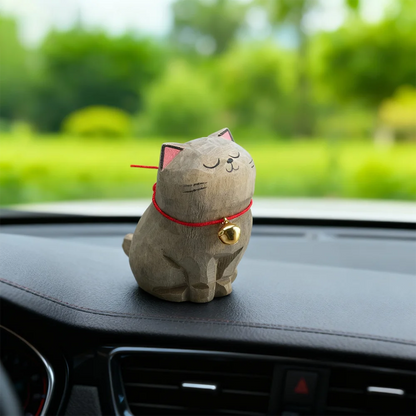 Cute Cat Animals Figurine Decorative Wooden  Ornament Kitten Statue Calico Coffee Home Bedroom Office Desk Decoration Gift Car