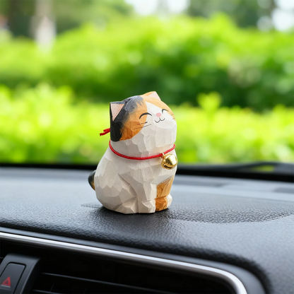 Cute Cat Animals Figurine Decorative Wooden  Ornament Kitten Statue Calico Coffee Home Bedroom Office Desk Decoration Gift Car