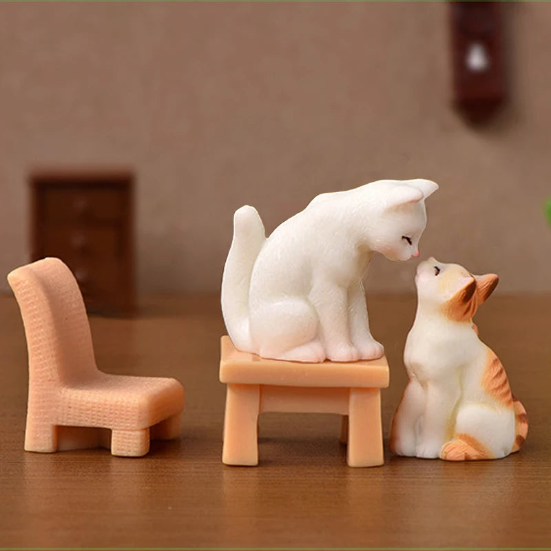 Resin Cats Ornament Kitten Figurine Animal Miniature Fairy Garden Doll House Decoration DIY Micro Landscape Home Decor
