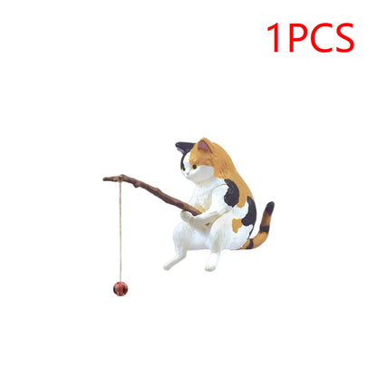 1-5PCS Fishing Cat Aquariums Decorations Fishtanks Hangable Decors Landscape AquaticPet Fishtank Ornament Desktop Accessories