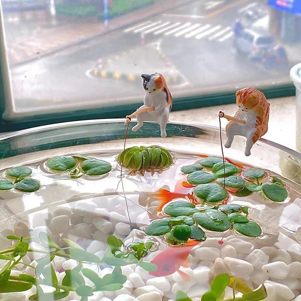 1-5PCS Fishing Cat Aquariums Decorations Fishtanks Hangable Decors Landscape AquaticPet Fishtank Ornament Desktop Accessories